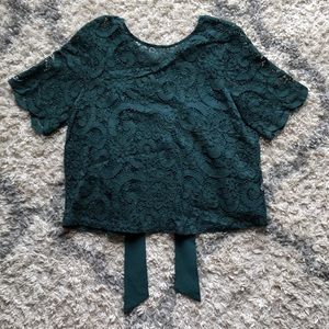 Nanette Lepore women’s lace shirt with ribbon tie in back (Green, Size L)